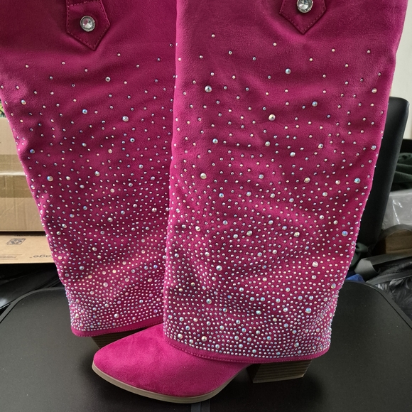 Pink Rhinestone Embellished Boots - Picture 1 of 4
